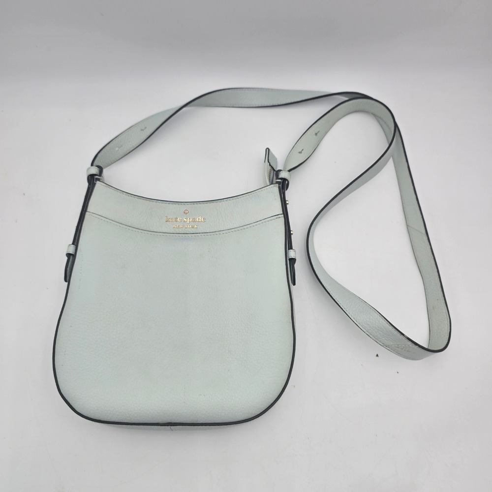 Kate Spade New York Light Blue Pebbled Leather Crossbody Bag Curved Zip Top